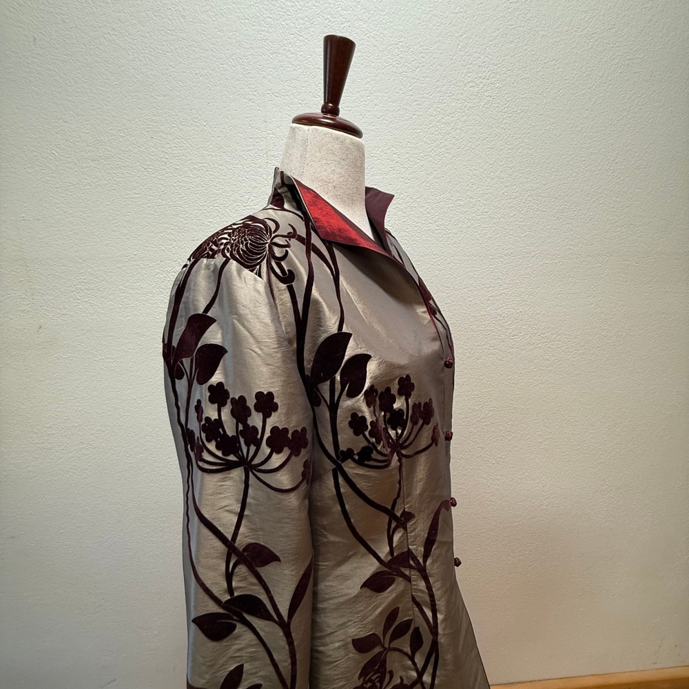 Elegant Asian Velvet Satin Floral Reversible Kimono Coat Size‎ 14 - Picture 3 of 16